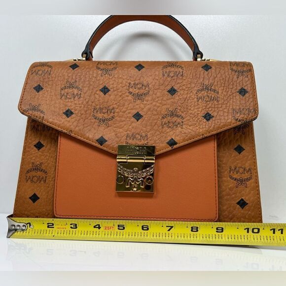 MCM Visetos Medium Patricia Pocket Satchel Cognac - Picture 12 of 13